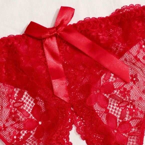 Lace Bow Front Crotchless Panty - Picture 3 of 5